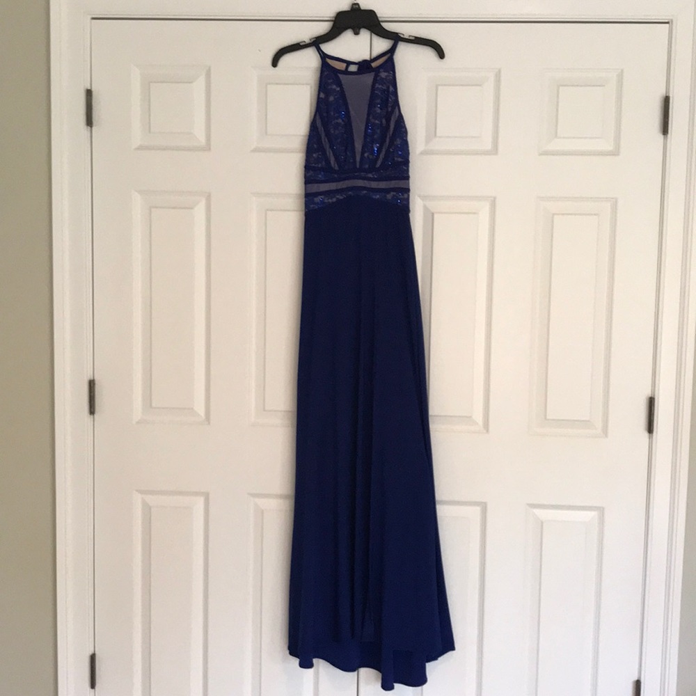 Navy Blue formal / black tie / prom dress / gown with lace and sequins size 3/4